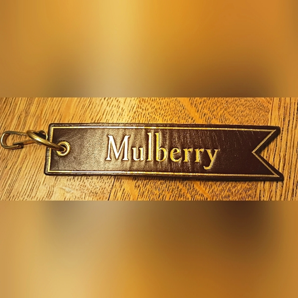 Mulberry logo bag charm keyring burgandy leather
